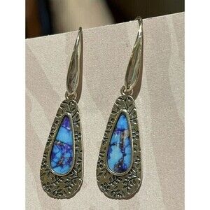 Faux Multi Colored Stone Hook Drop Dangle Earrings Boho Silver Tone